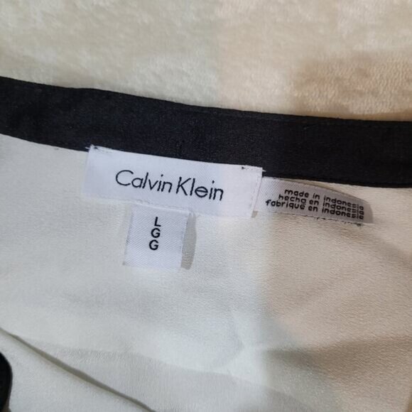 Calvin Klein White Blouse with Center Black Stripe - Size Large - Picture 4 of 8